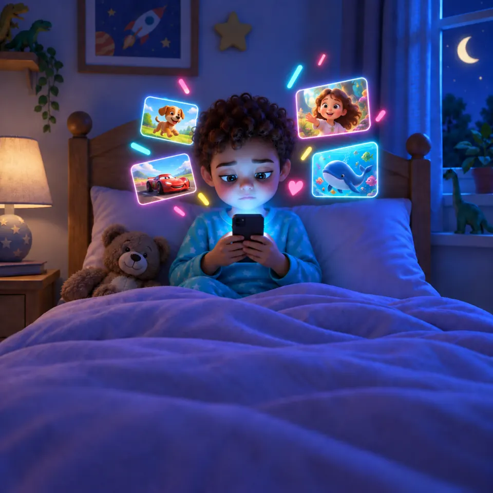 Un niño con los ojos pegados a la pantalla