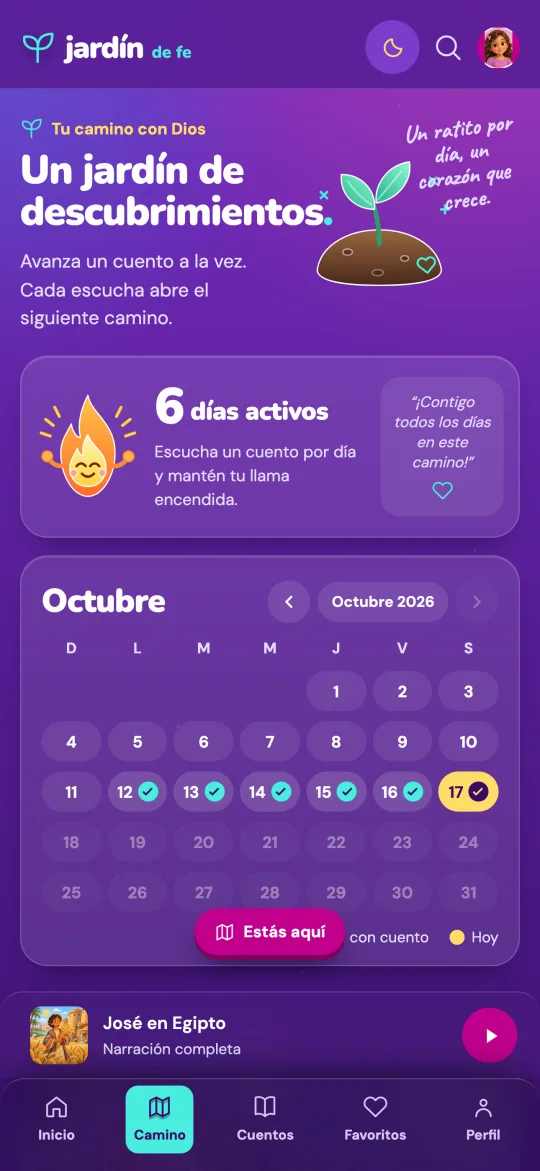 El camino de cuentos del app Jardín de Fe